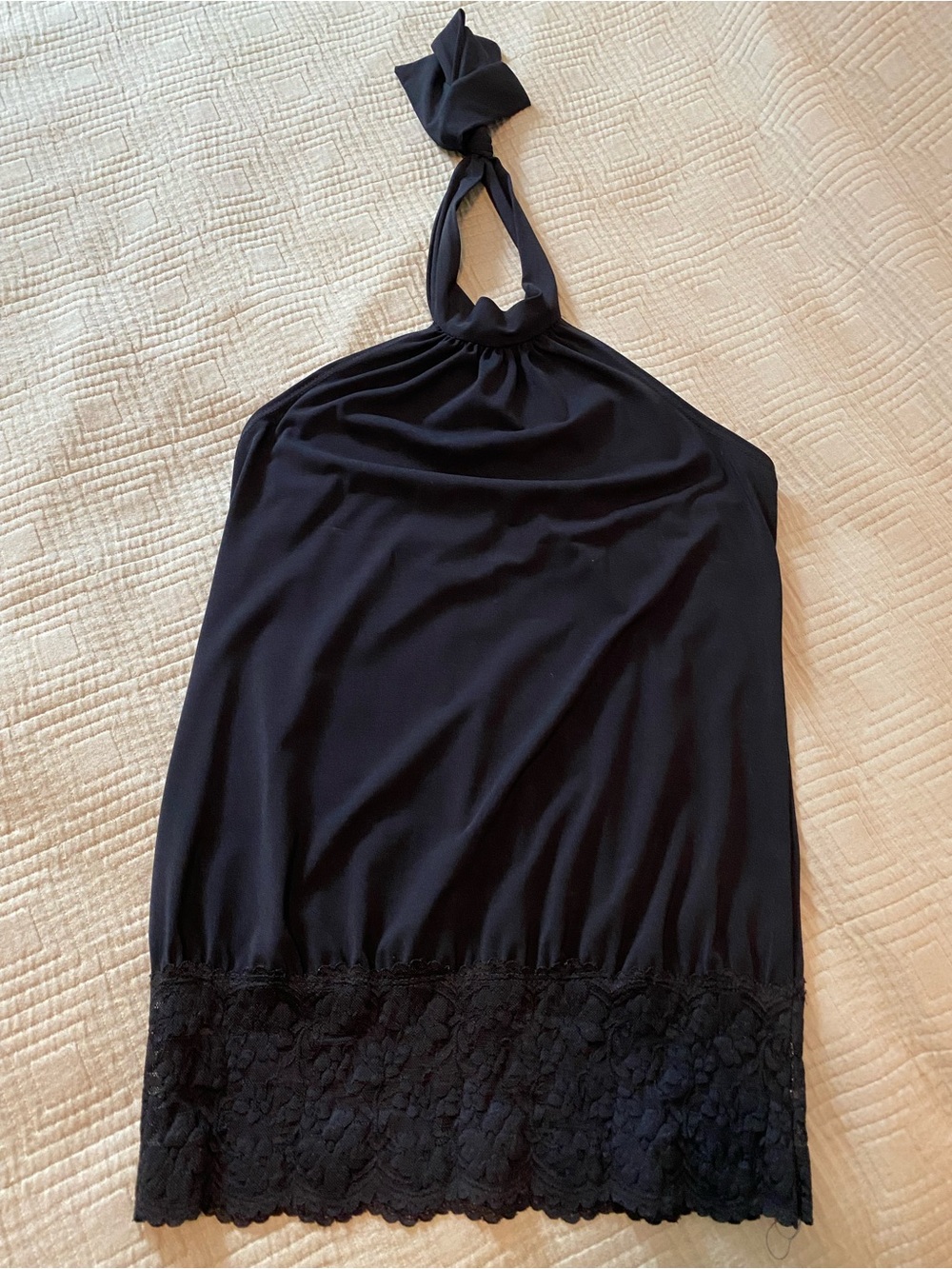 Tempted Black Halter Lace Hem Top Size Small Y2K Going Out